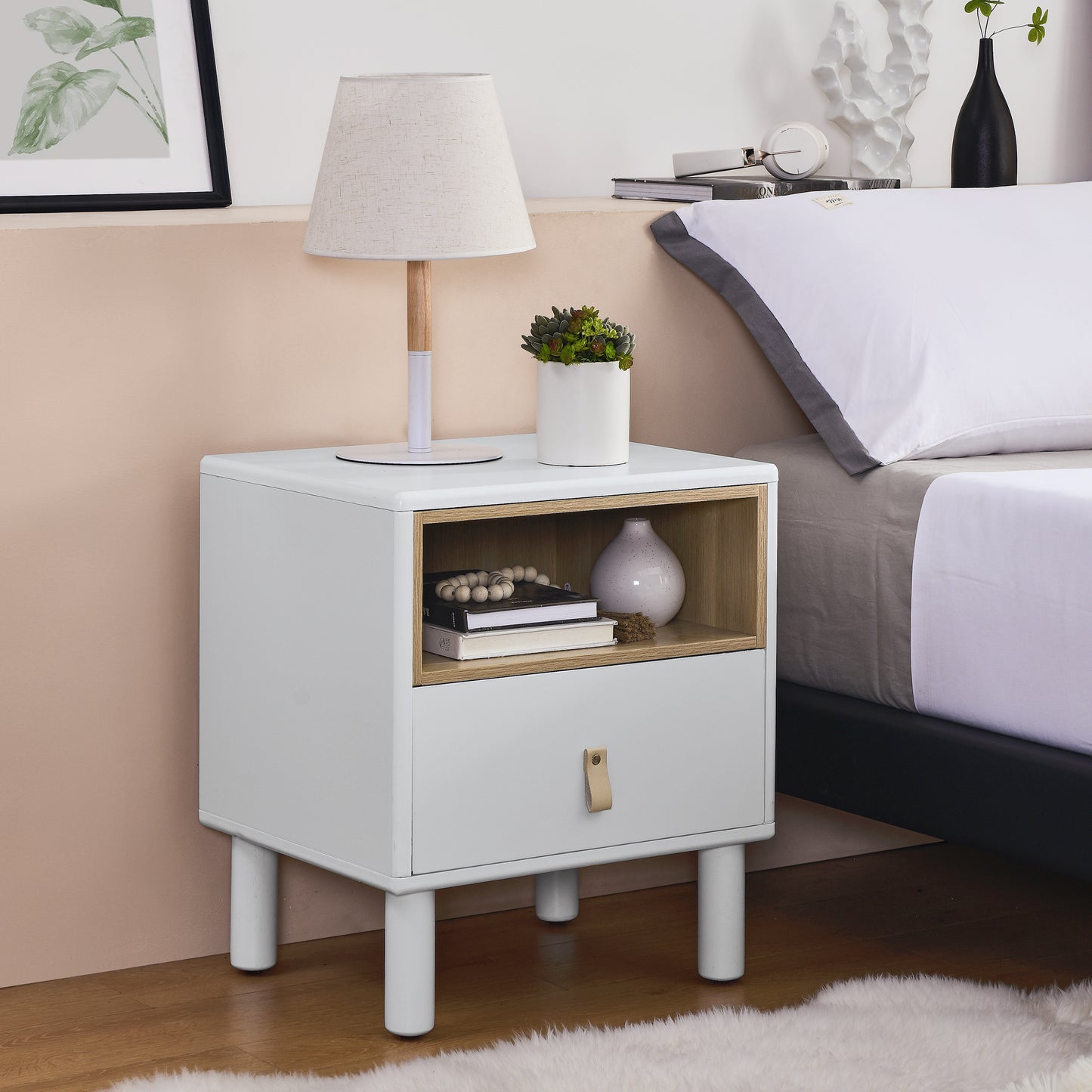 Single drawer bedside table, modern style bedside table, wooden bedside table, bedside table with drawer, side table with drawer, compact bedside table, Nordic style bedside table