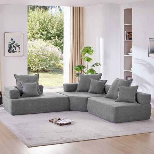 [VIDEO provided][New] Oversized Modular L Shaped Sectional Sofa,Luxury Boucle Floor Couch Set,Convertible Sleeper Couch,Spacious Foam-Filled Sofa Bed for Living Room,3 PC Free Combination,2 Colors