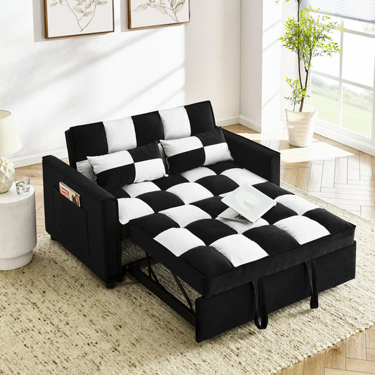 modern velvet loveseat sofa couch  pull out  bed,3 in one convertible for living room sofa bed,black white