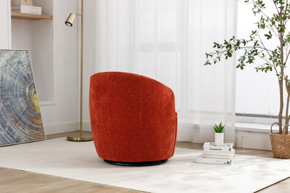 Chenille Fabric Swivel Accent Armchair Barrel Chair With Black Powder Coating Metal Ring,Orange