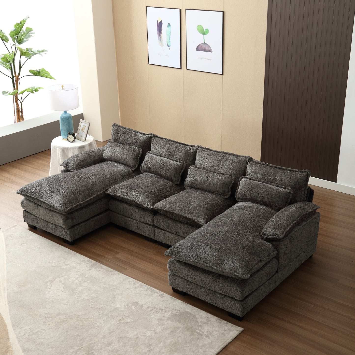 UNITED WE WIN Modern Large chenille Fabric U-Shape Sectional Sofa