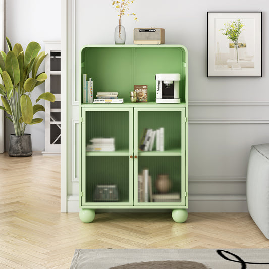 45.28" H Storage Cabinet, Bathroom Floor Cabinet with Glass Door and Shelves,  Freestanding Display Storage Cabinet for Bathroom, Living Room, Kitchen, Home Office,Green