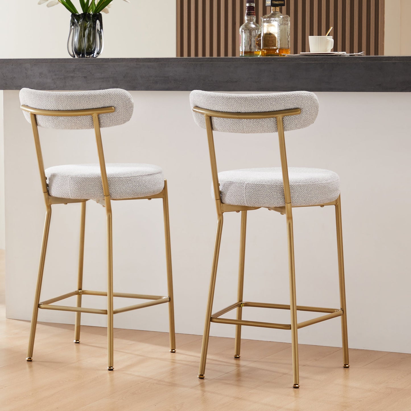 Modern Upholstered Sherpa Bar Stool Set