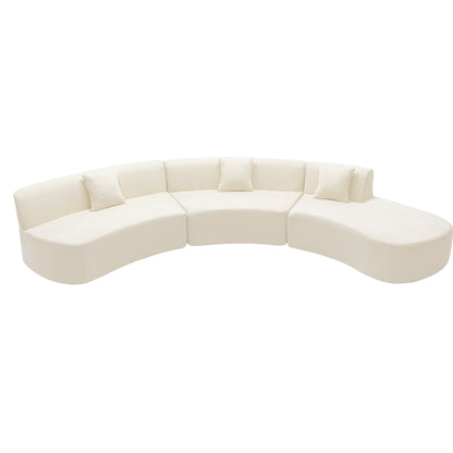 136.6" Stylish Curved sofa Sectional Sofa Chenille Fabric Sofa Couch with Three Throw Pillows for Living Room, Beige