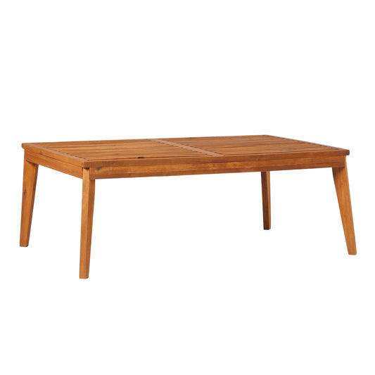 Modern Slat-Top Solid Acacia Wood Patio Coffee Table – Brown