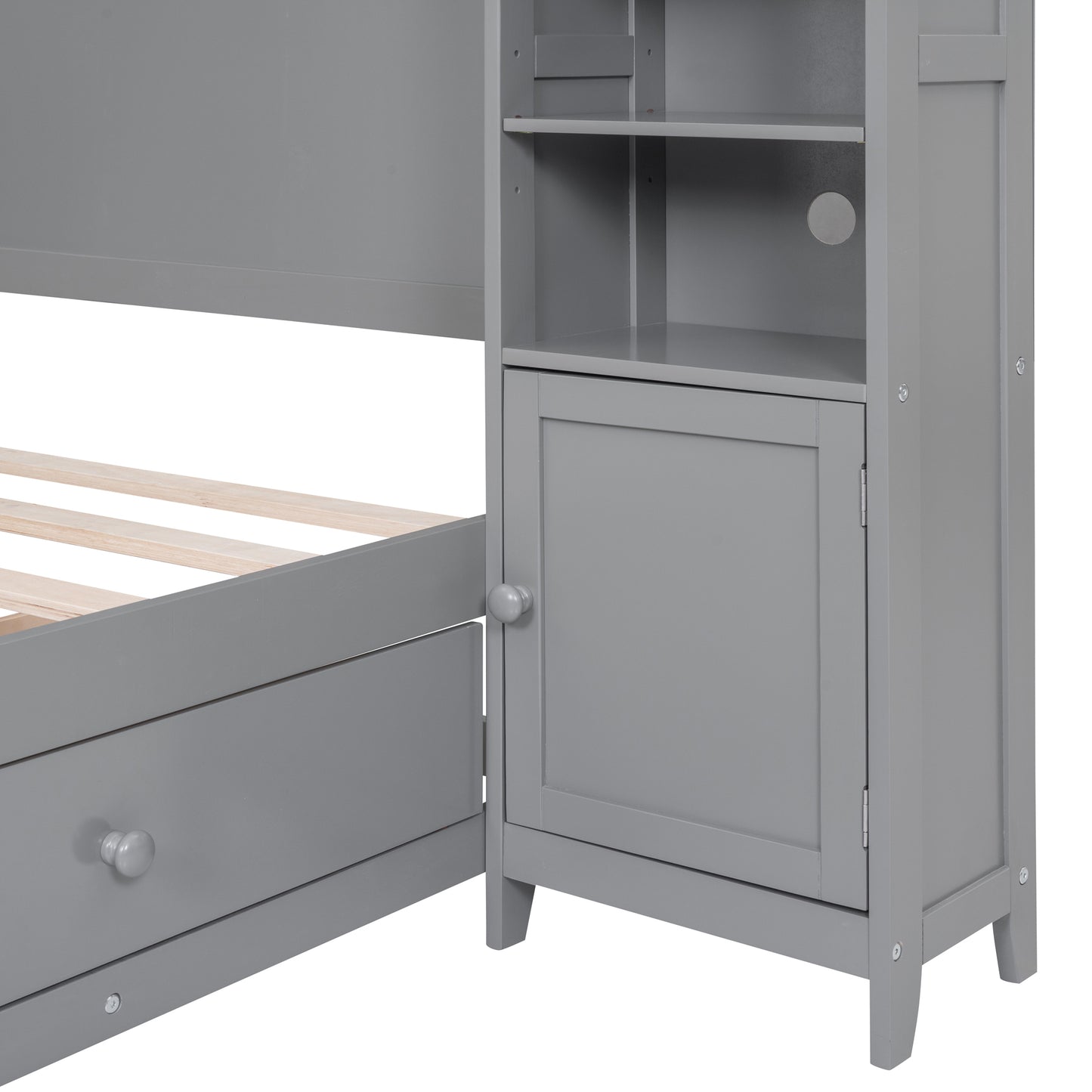 Full Size Wooden Bed With All-in-One Cabinet and Shelf, Gray