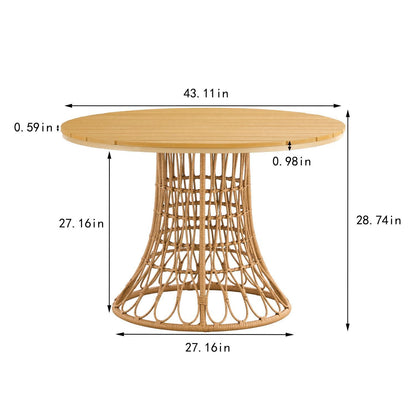 Outdoor dining simple bamboo chair table , PE ratten round table 110CM plastic wood top