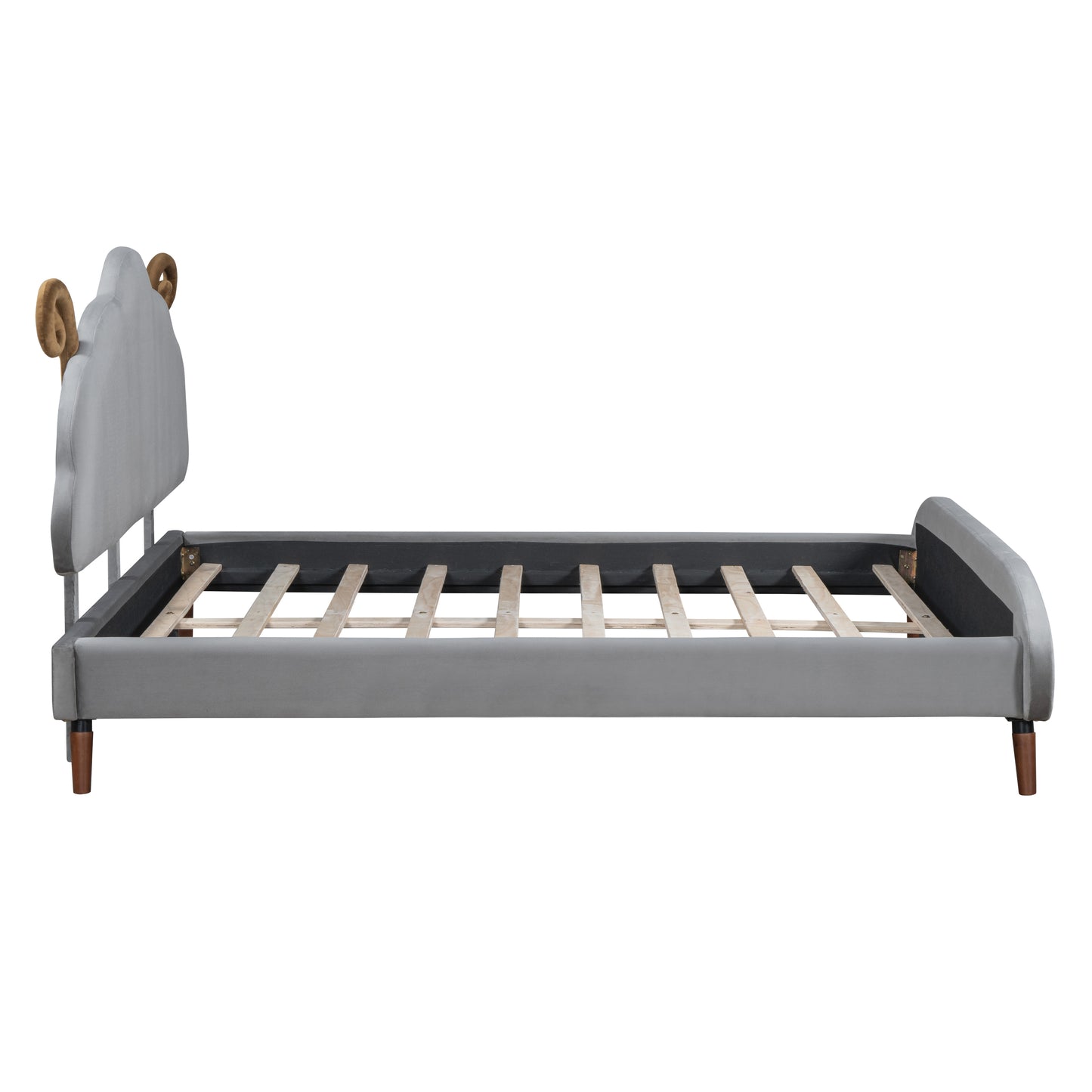 Full Size Upholstered Platform Bed with Sheep-Shaped Headboard, Gray