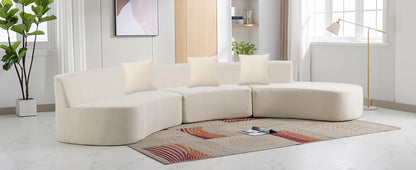 136.6" Stylish Curved sofa Sectional Sofa Chenille Fabric Sofa Couch with Three Throw Pillows for Living Room, Beige