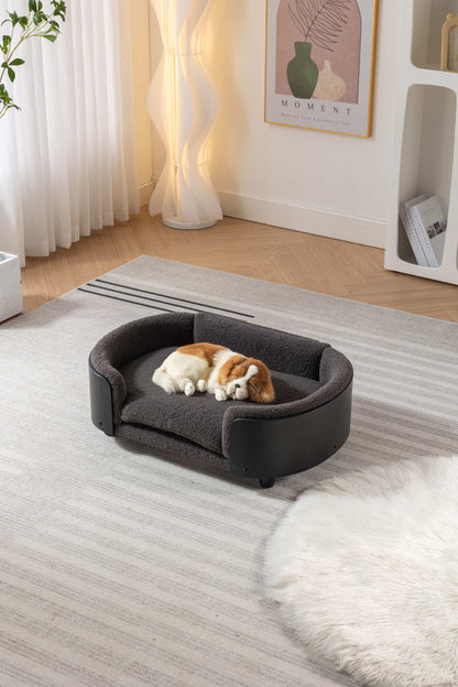 Scandinavian style Elevated Dog Bed Pet Sofa With Solid Wood legs and Black Bent Wood Back,  Cashmere Cushion,Mid Size