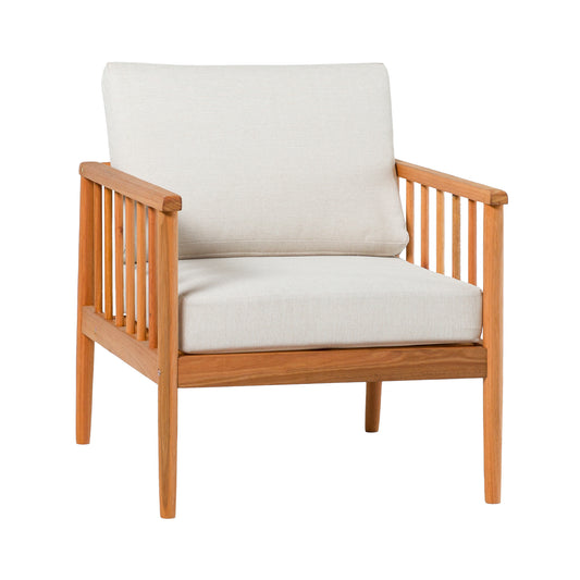 Contemporary Cushioned Eucalyptus Wood Patio Accent Chair – Natural