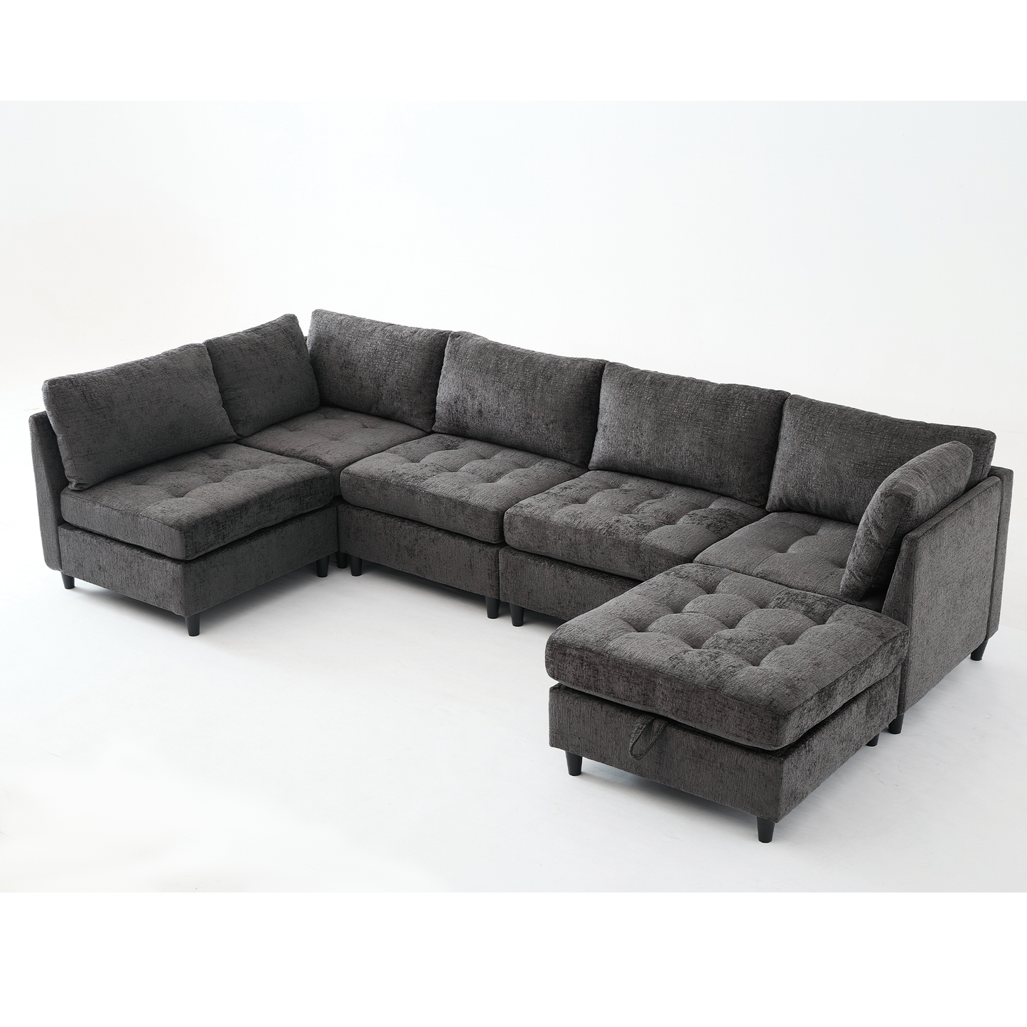 [NEW ARRIVED] [VIDEO PROVIDED]   Modular Sectional Couch with Storage Ottoman, U Shaped Sofa, Storage Ottoman,Minimalist ,Convertible Modular Sofa,Chenille ,Upholstered,6 Seat,Living Room,  Dark  Gray