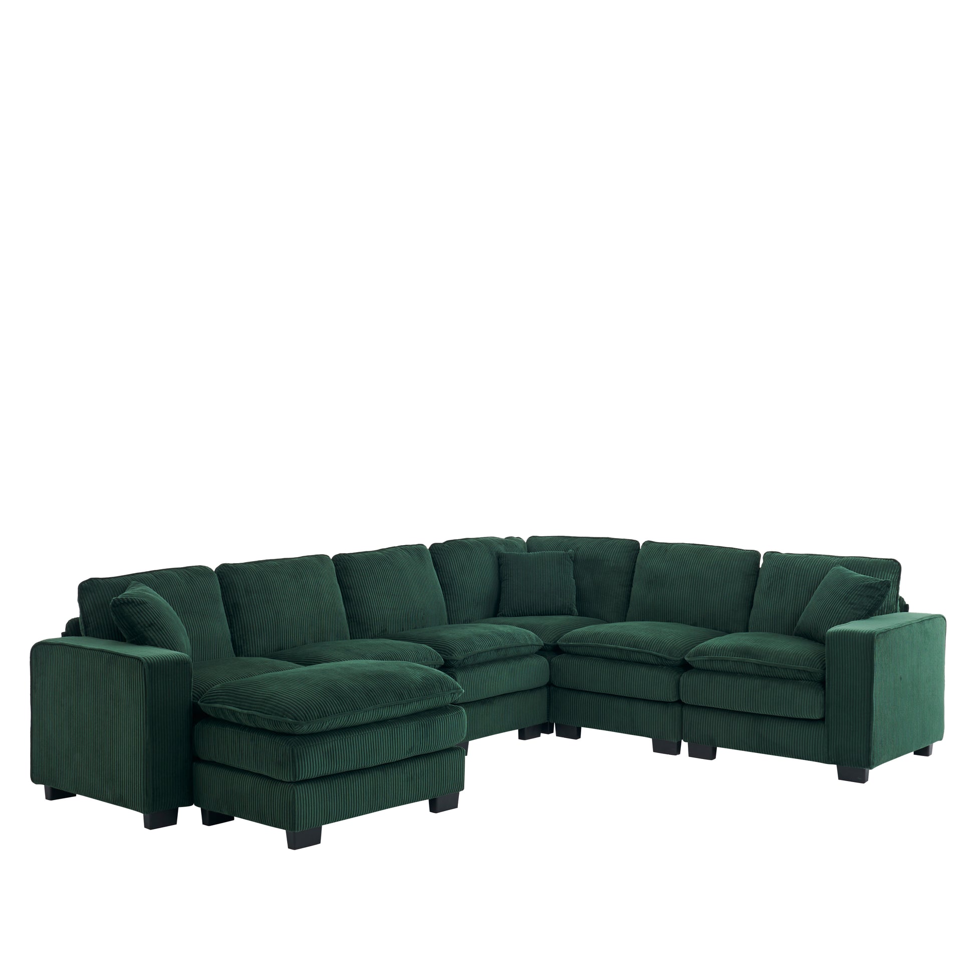 Modern U Shaped 6-seat Sectional Sofa Couch with one Ottoman and three toss pillows ,Modular Sofa for Living Room,Corduroy sofa