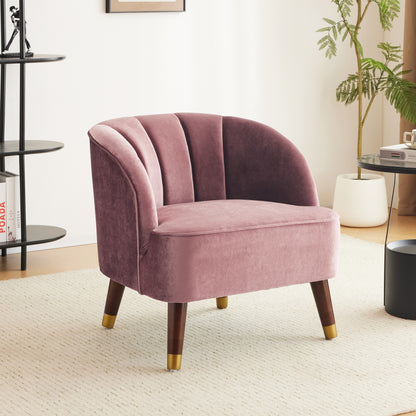 Upholstered Barrel Accent Chair With Wooden Legs