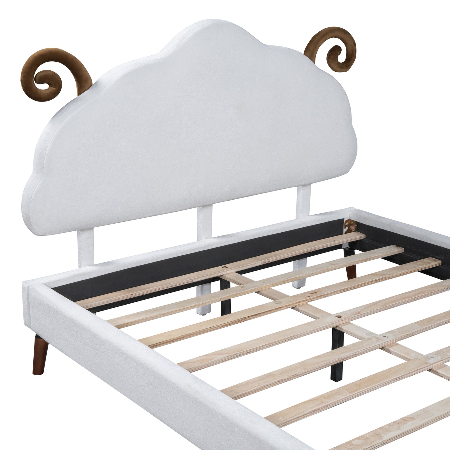 Full Size Upholstered Platform Bed with Sheep-Shaped Headboard, White