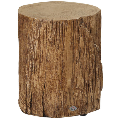 HOMCOM Tree Stump Stool, Decorative Side Table with Round Tabletop, Concrete End Table with Wood Grain Finish, for Indoors and Outdoors, Natural