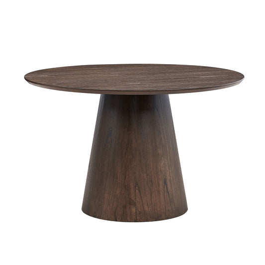 47.24'' Round Modern Style MDF Wood Dining Table for Kitchen, Living Room, Cafe, Stylish Leisure Desk with Sturdy Cylindrical Base, for Small Spaces, Apartment,Dark Brown