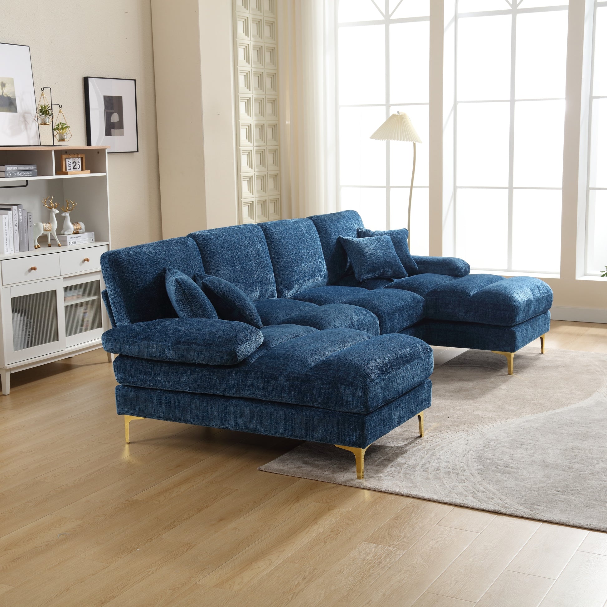 UNITED Modern Large chenille Fabric U-Shape Sectional Sofa