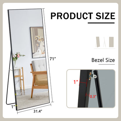 Fourth generation black solid wood frame full-length mirror, dressing mirror, bedroom porch, decorative mirror, clothing store, floor standing large mirror, wall mounted. 71 "* 31.4"