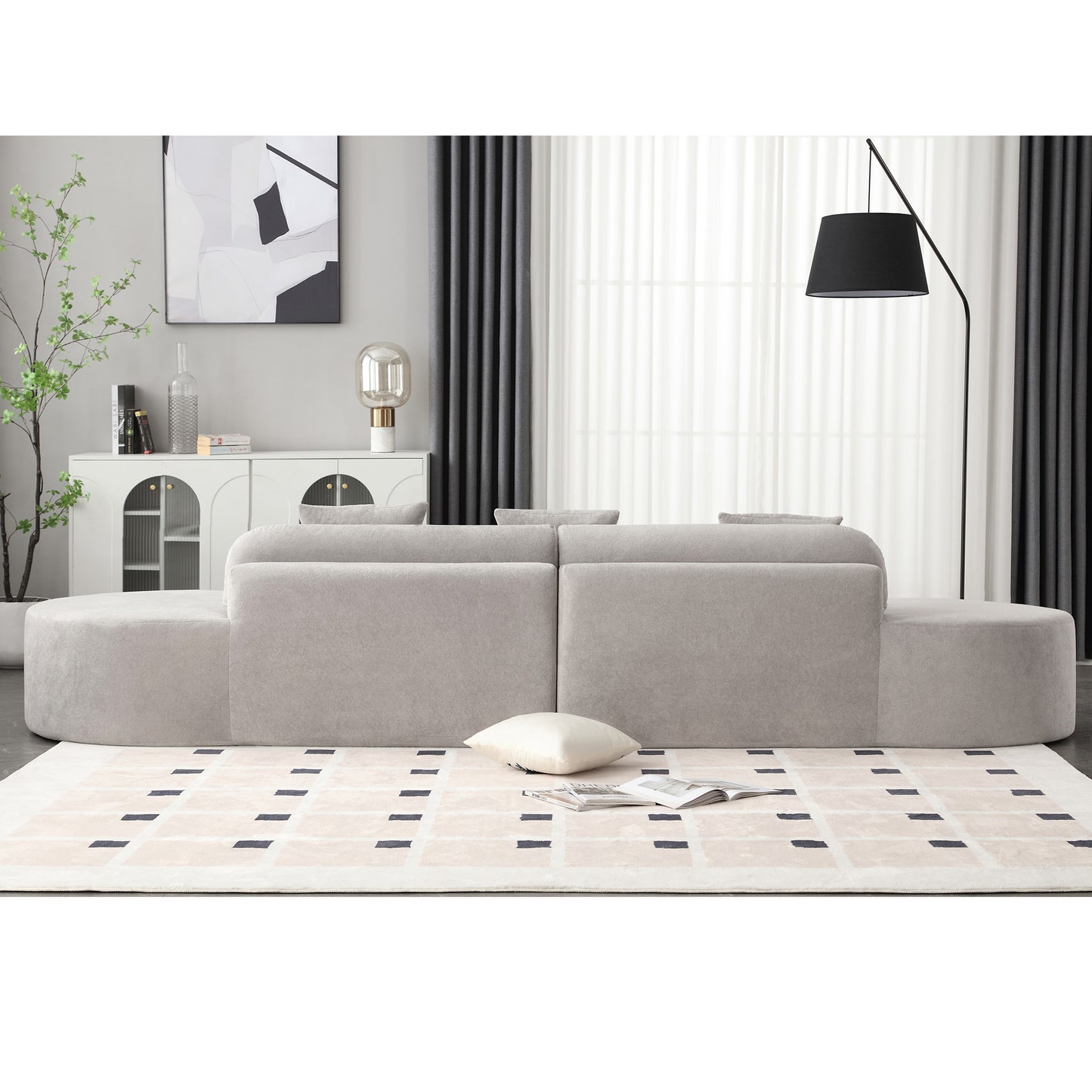 [NEW ARRIVED] [VIDEO PROVIDED] Modern curved combination sofa, terrycloth fabric sofa, minimalist sofa in living room, apartment, no assembly required, three  pillows,Gray