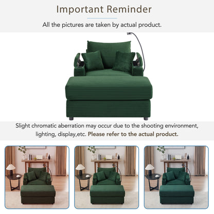 41.7" Modern Style Single Sofa Sofa Couch with Storage Space, A Movable Ottoman, Two USB Ports, Two Cup Holders, A Phone Holder for Living Room, Green