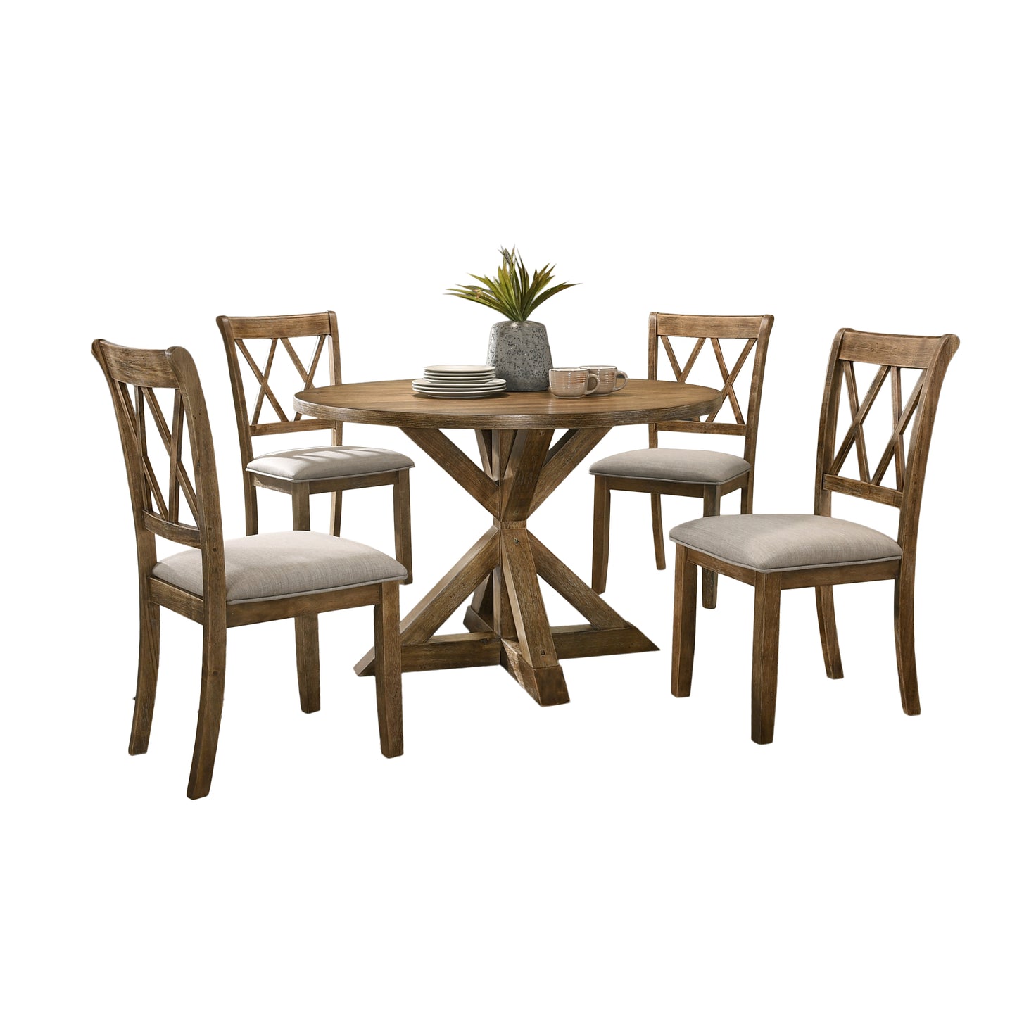 Windvale Cross-Buck Wood 5-Piece Dining Set