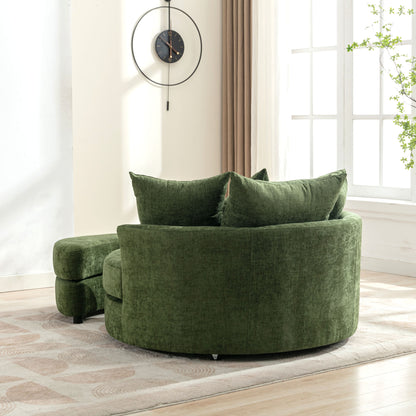 Orisfur. 360° Swivel Accent Barrel Chair with Storage Ottoman & 4 Pillows, Modern Chenille Leisure Chair Round Accent for Living Room, Green