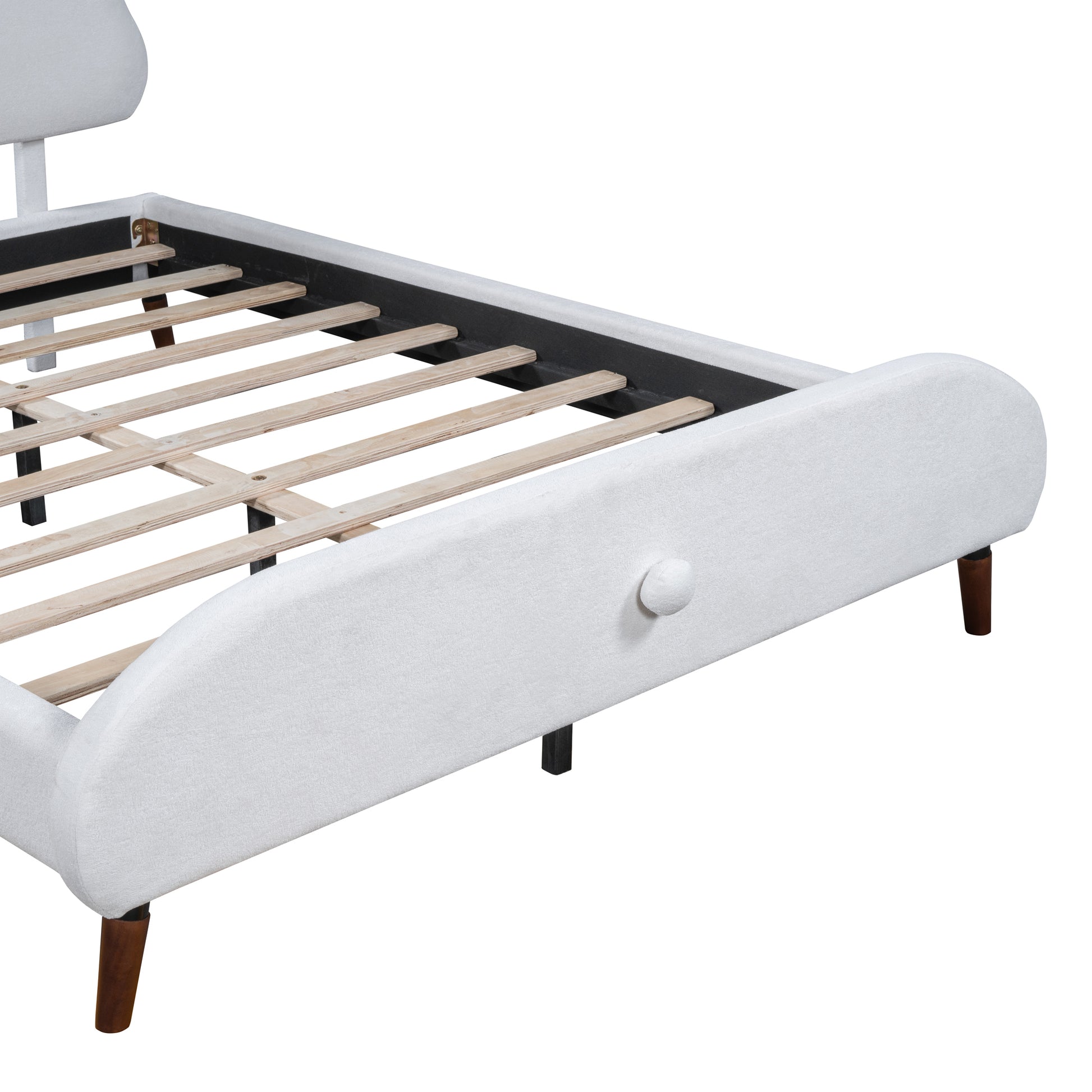 Full Size Upholstered Platform Bed with Sheep-Shaped Headboard, White