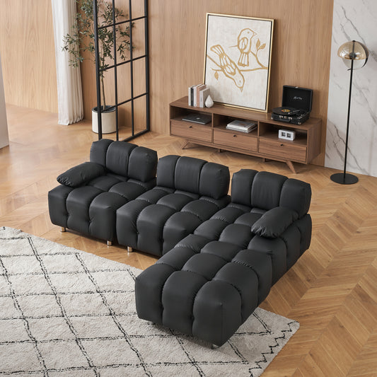 A 90.60-inch technology cloth black sofa, waterproof, stain and cat scratch resistant, can comfortably sit in the apartment bedroom without taking up space.