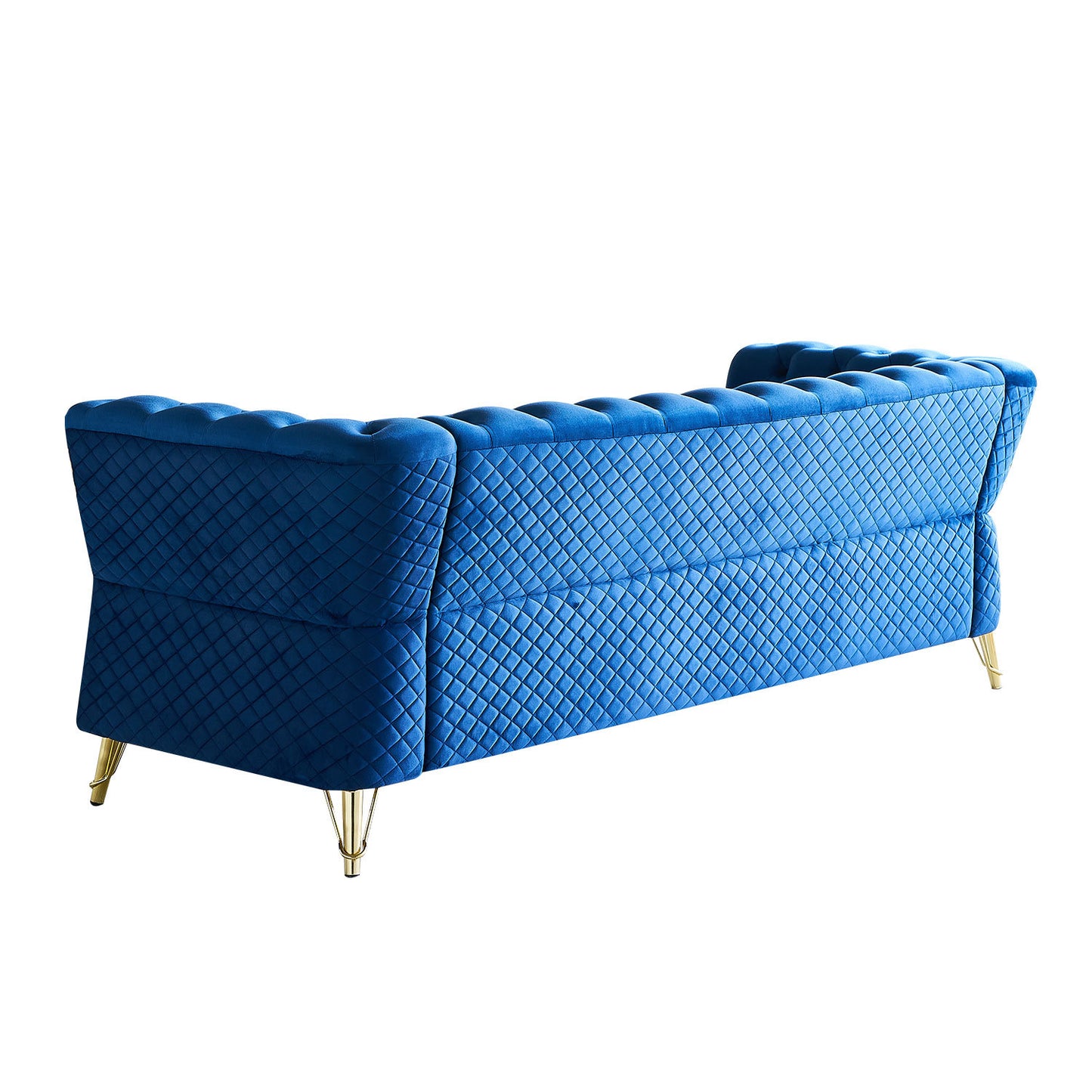 Modern Tufted Velvet Sofa 87.4 inch for Living Room Blue Color