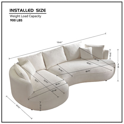 Boucle Curved Sofa Modern Cloud Couch for Living Room Luxury 3-Seat Sectional Sofa Couch for Home Apartment Office BEIGE