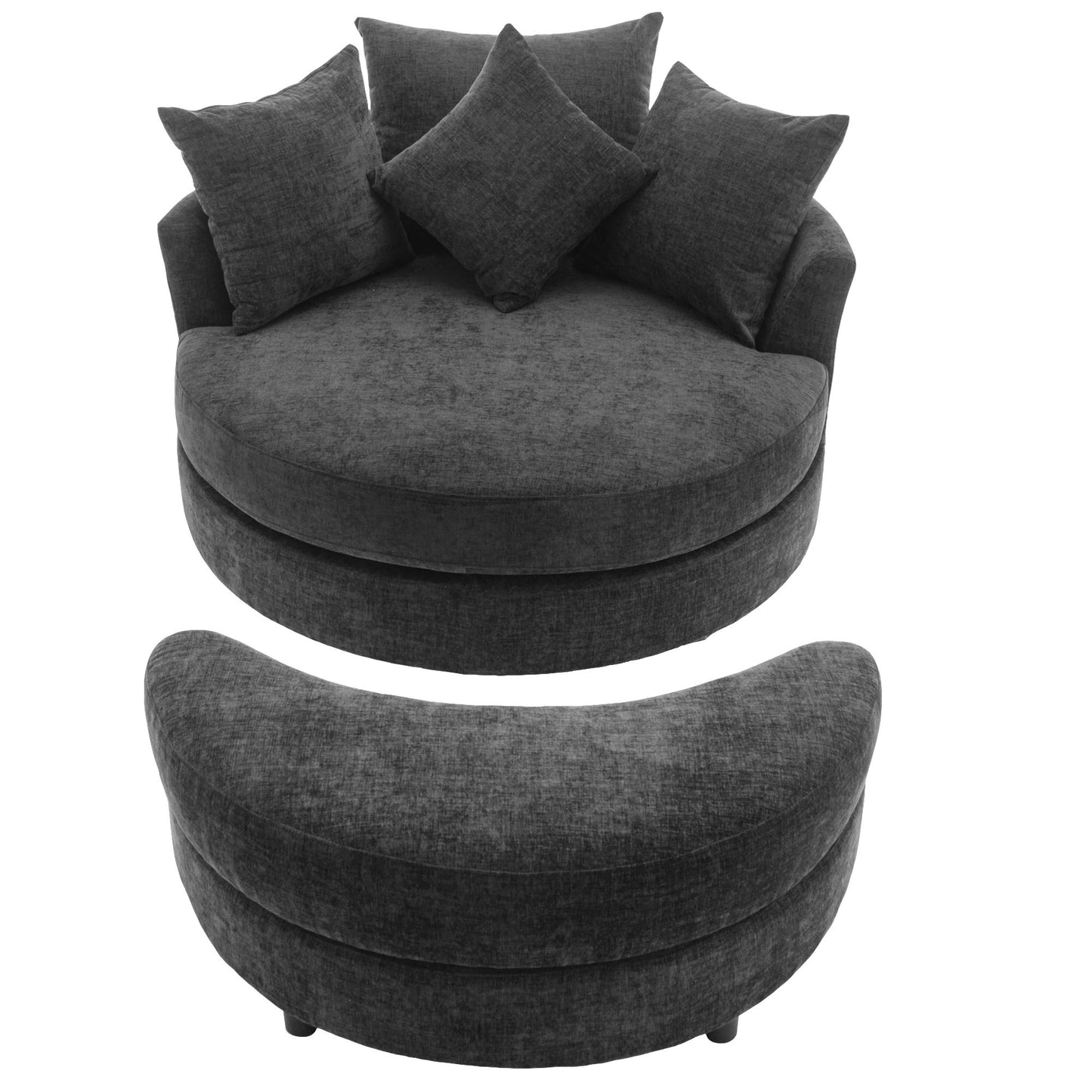 Orisfur. 360° Swivel Accent Barrel Chair with Storage Ottoman & 4 Pillows, Modern Chenille Leisure Chair Round Accent for Living Room, Gray