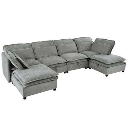 U_Style Double-Layer Cushion Modern Large U-Shaped Modular Sofa, Freely Combinable 6-Seater with Storage Function, Convertible to Sofa Bed, Perfect for Living Rooms, Offices, and Apartments