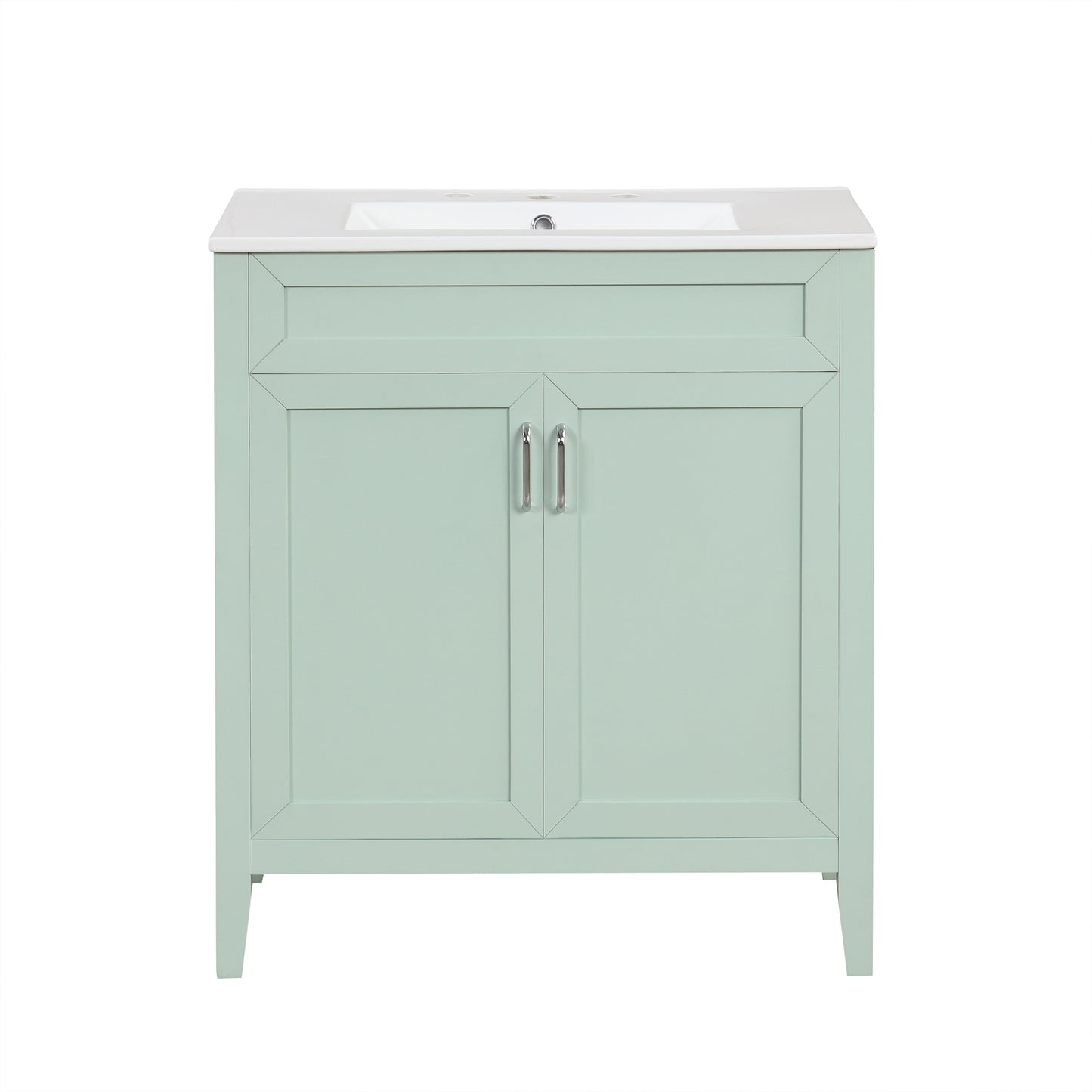 30" Bathroom Vanity with Sink, Multi-functional Bathroom Cabinet with Doors and Drawers, Solid Frame and MDF Board, Green