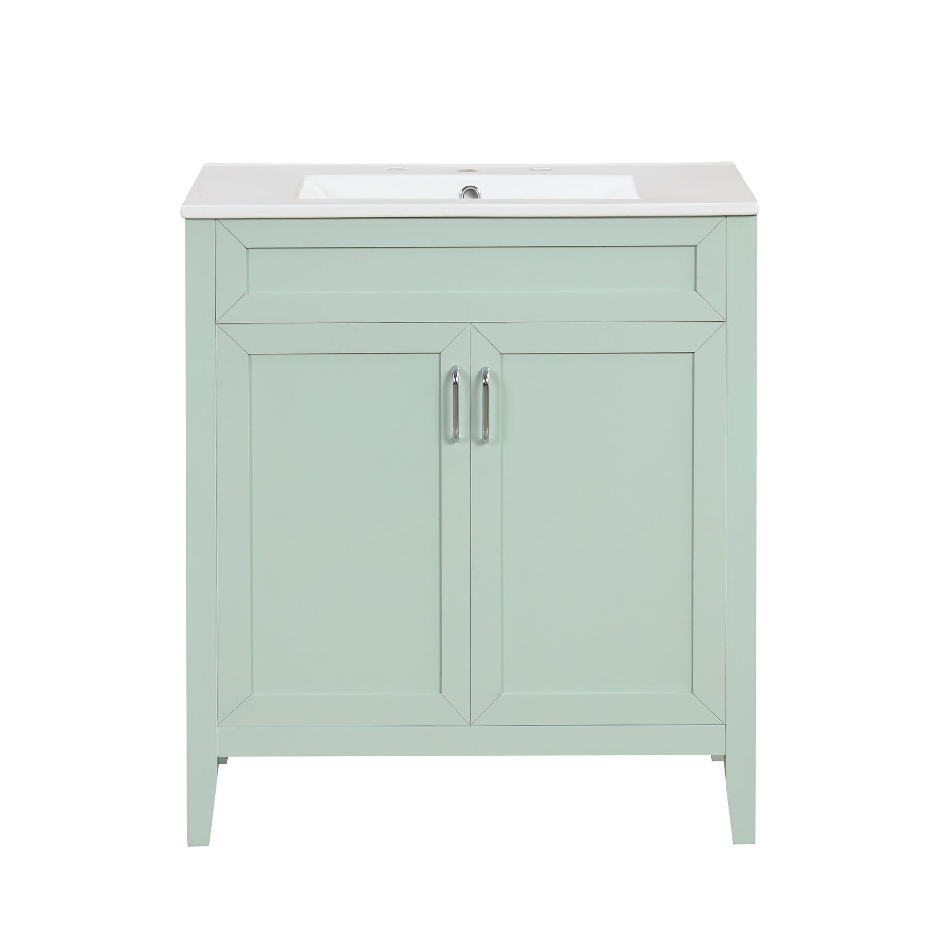 30" Bathroom Vanity with Sink, Multi-functional Bathroom Cabinet with Doors and Drawers, Solid Frame and MDF Board, Green