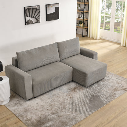 Modular Corduroy Upholstered 3 Seater Sofa Bed with Storage for Home Apartment Office Living Room, Free Combination, L Shaped
, Grey