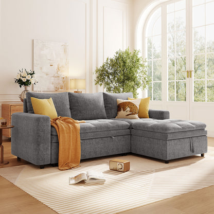 U_STYLE  Soft Upholstered Sectional Sofa Bed with Storage Space, Suitable for Living Rooms and Apartments.