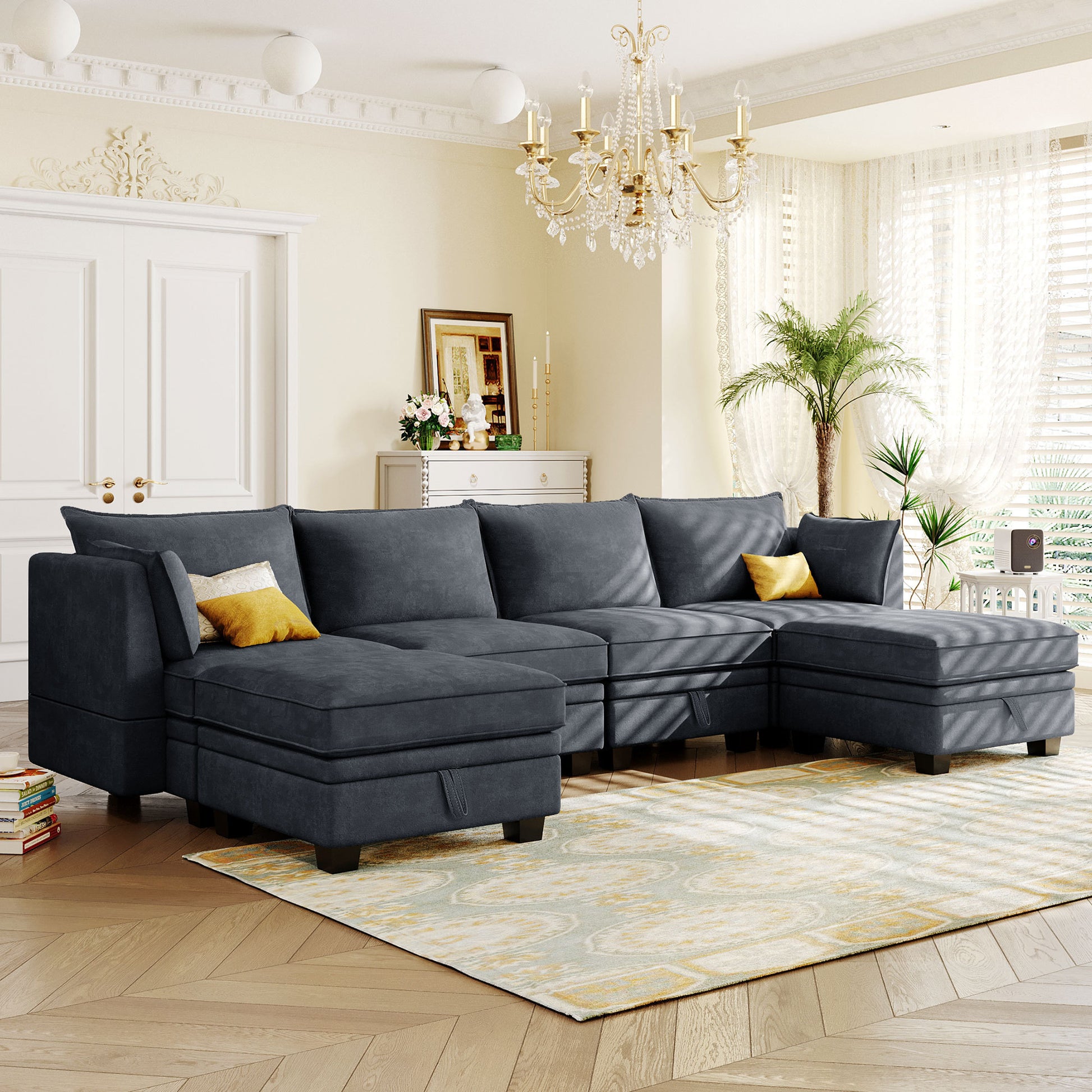 U_Style Modern Large U-Shape Modular Sectional Sofa,  Convertible Sofa Bed with Reversible Chaise for Living Room, Storage Seat