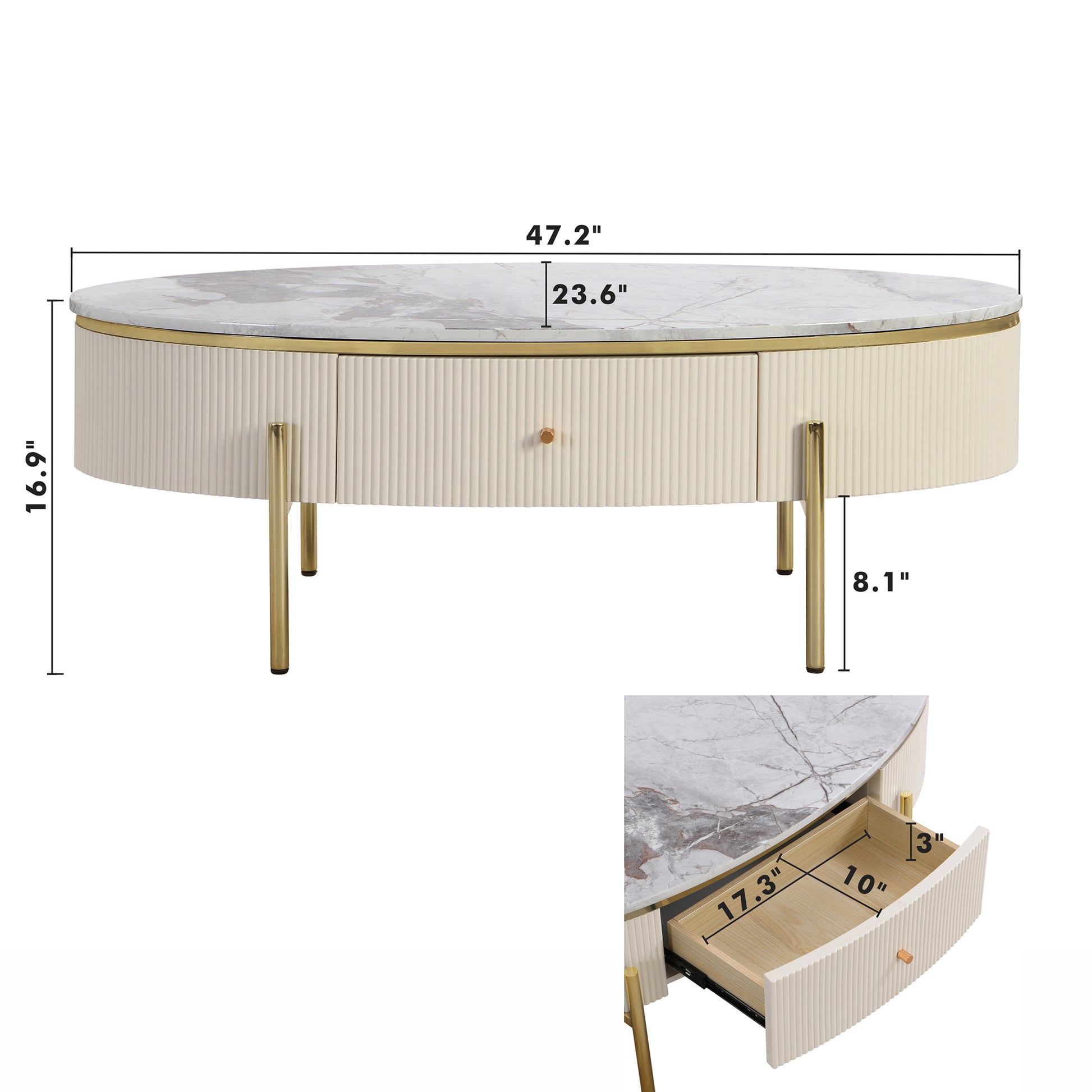 Modern Oval Coffee Table with 2 large Drawers Storage Accent Table