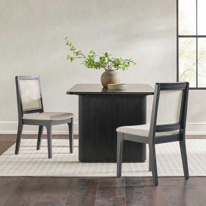 Modern Solid Wood Dining Chair with Rattan Inset Back, Set of 2, Black