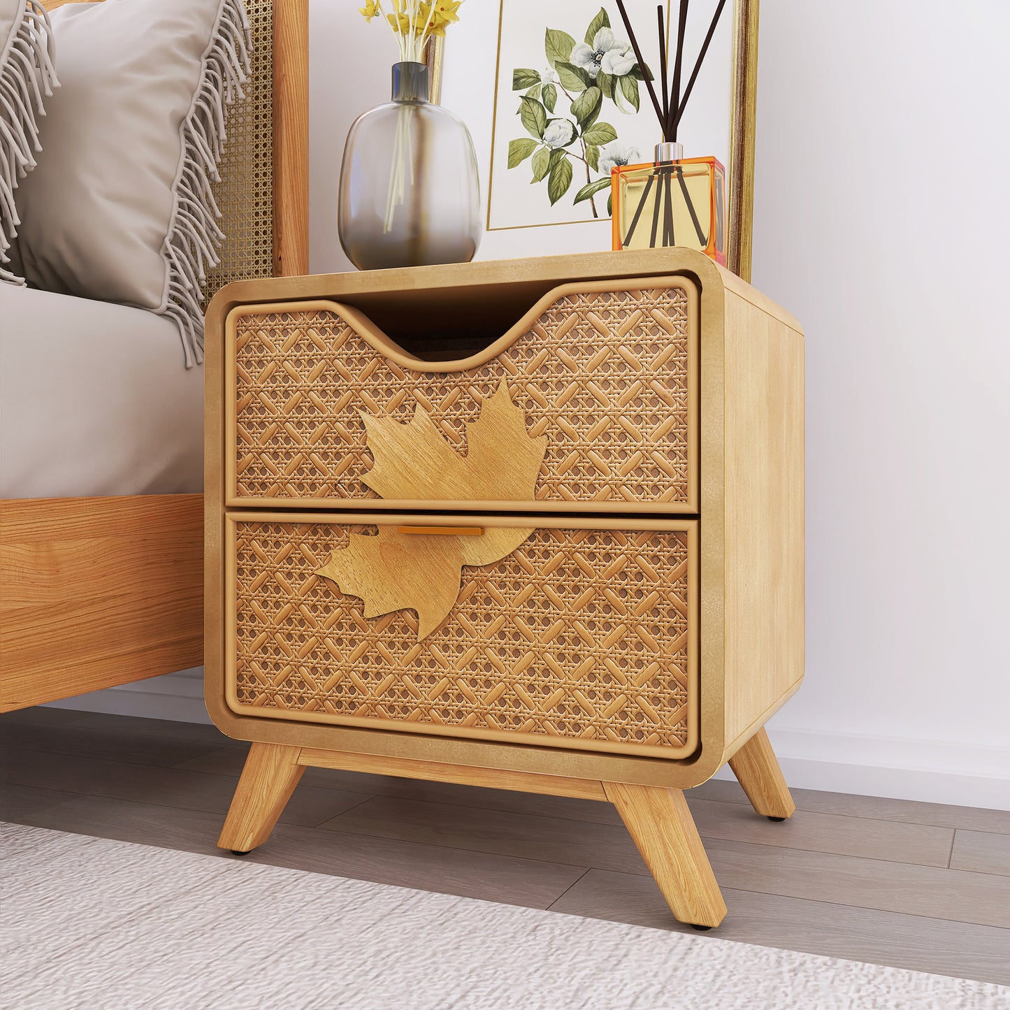 Hand-Carved 2-Drawers Accent Cabinet - Traditional Craftsmanship and Functionality Combined