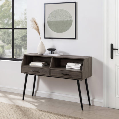 Contemporary 2-Drawer Angled Entry Table – Slate Grey