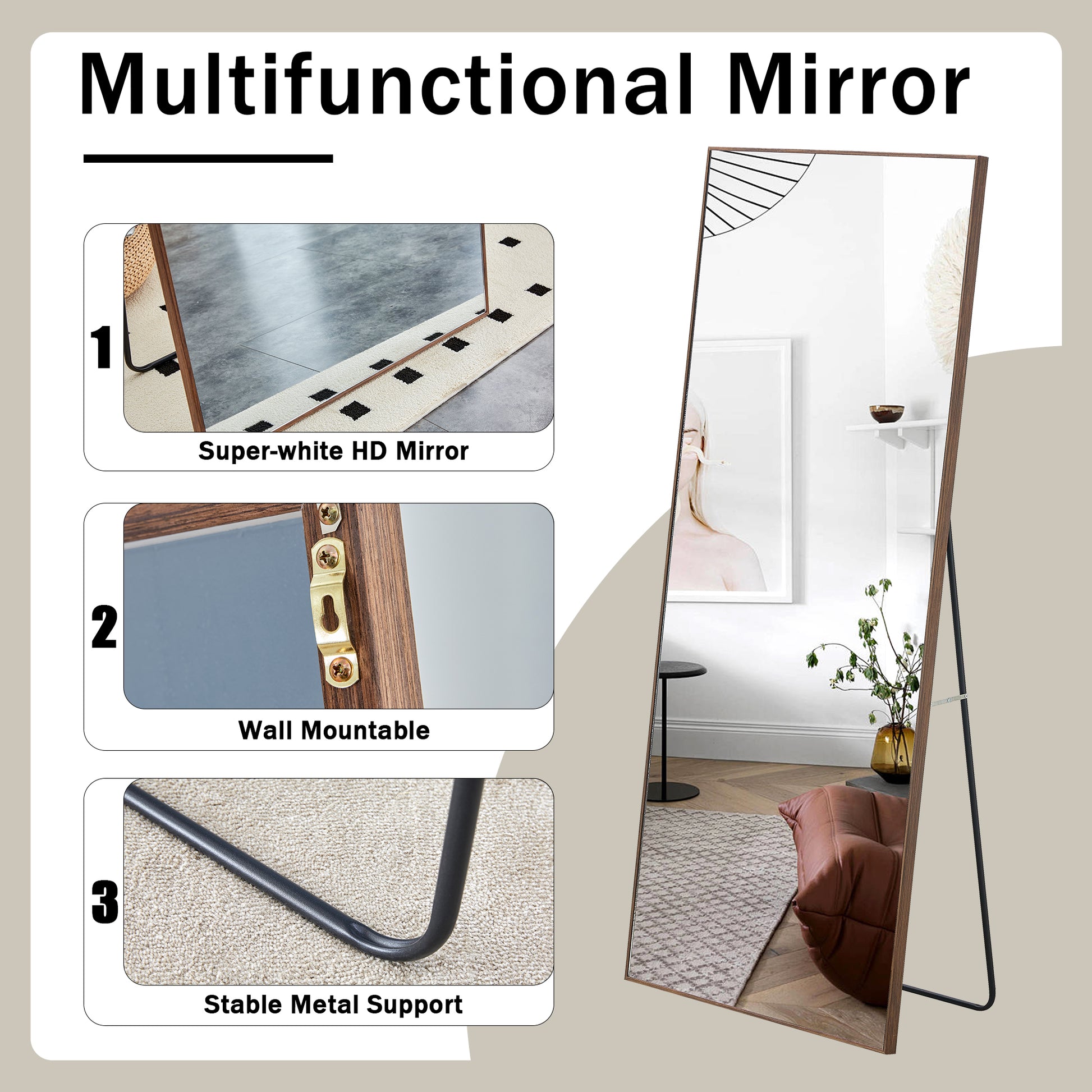 Fourth generation solid wood frame long mirror, dressing mirror, bedroom foyer, decorative mirror, clothing store, floor to ceiling mirror, wall mounted. 71 "* 31.4"