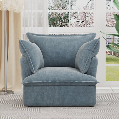 Chenille Armchair-Modern Accent Chair & Single Sofa Chair,Comfortable Seating for Living Room & Bedroom, Blue