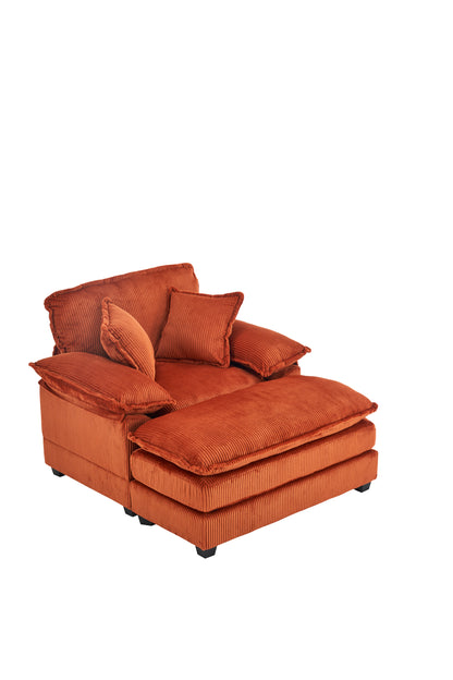 56.3 Inch Corduroy single sofa With  2 toss pillows and a ottoman ,Comfy Sofa- Deep Seat Couch for Living Room