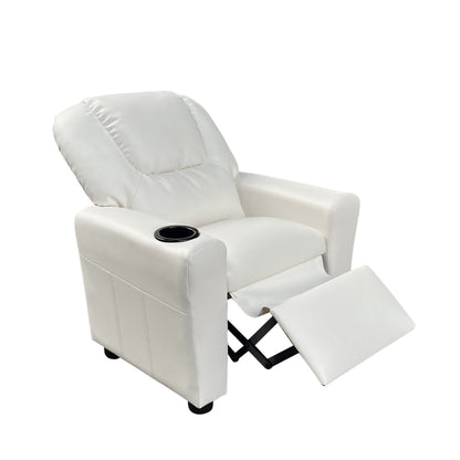 Marisa 22" White PU Leather Kids Recliner Chair with Cupholder