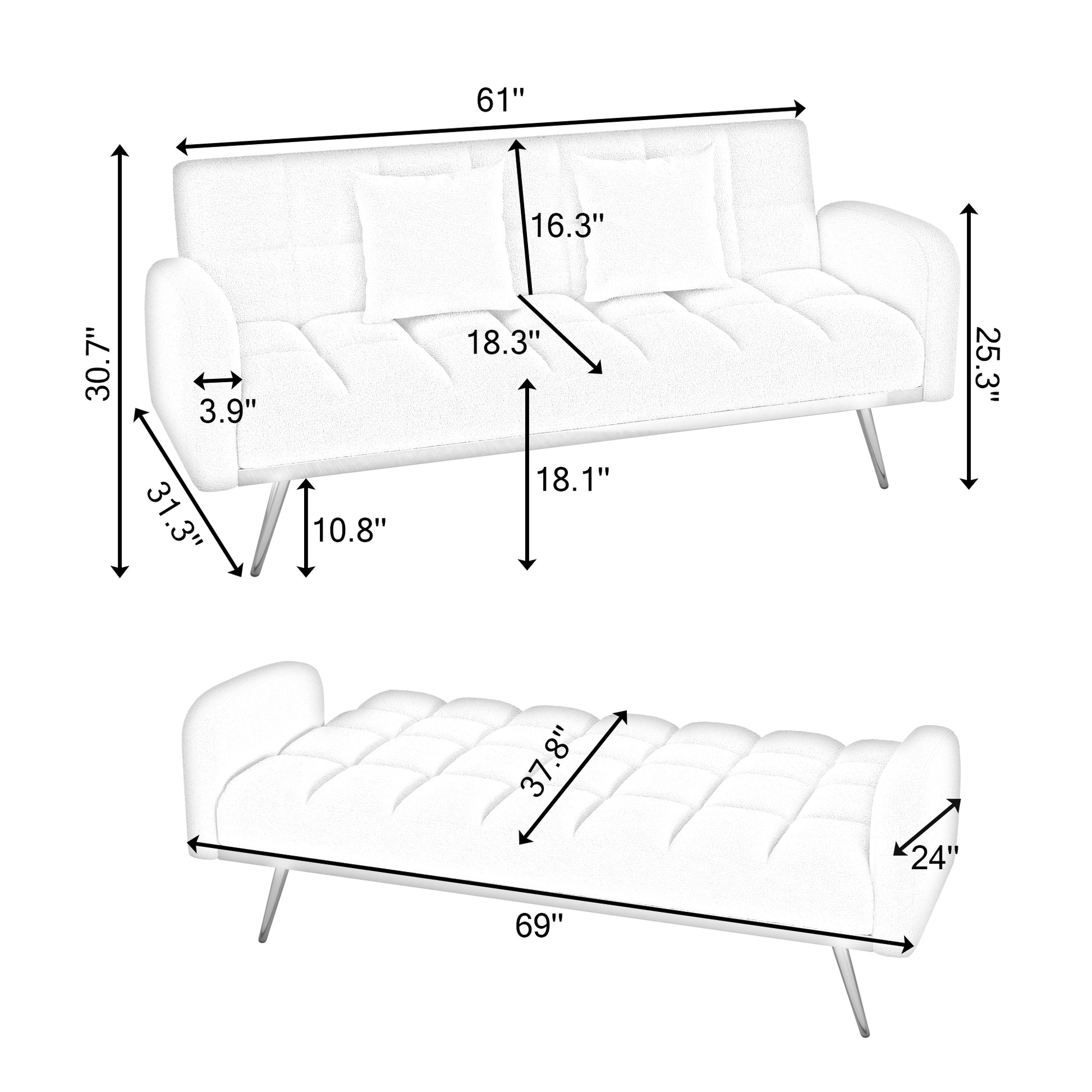 69 "green sofa bed, adjustable sofa teddy 2 throw pillows