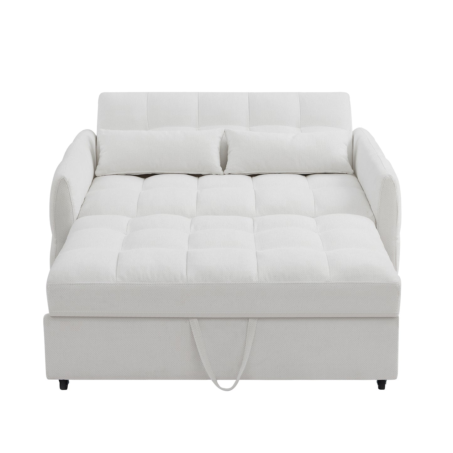 52.8" Loveseat Sofa Pull-out Sofa Bed Tufted Sleeper Sofa with an Adjustable Backrest, Three USB Ports and Two Lumbar Pillows for Living Room, Beige