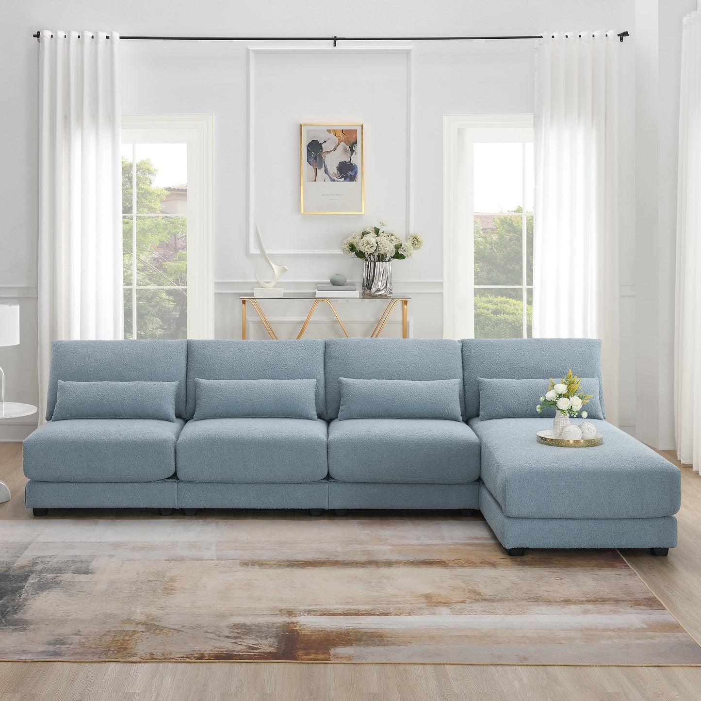 [VIDEO provided][New]120*61" Oversized Deep Seat Sectional Sofa with Reversible Chaise,Loop Yarn Fabric 5-seat Armless Indoor Furniture,Convertible L-shaped Couch for Living Room,Apartment,3 Colors