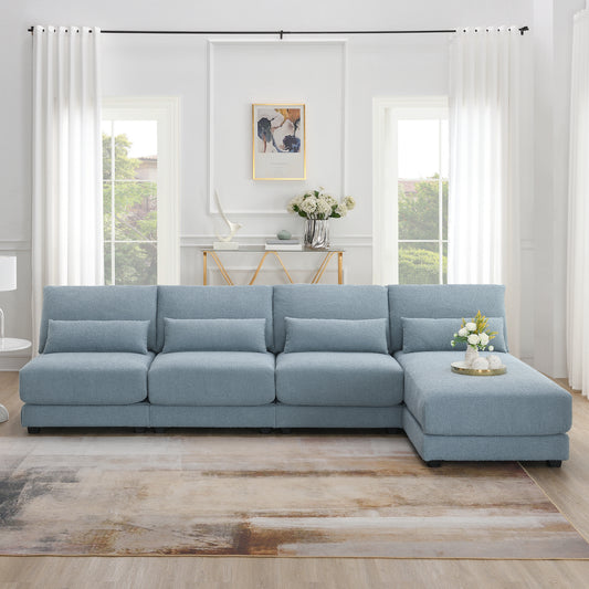 [VIDEO provided][New]120*61" Oversized Deep Seat Sectional Sofa with Reversible Chaise,Loop Yarn Fabric 5-seat Armless Indoor Furniture,Convertible L-shaped Couch for Living Room,Apartment,3 Colors